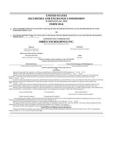 Thumbnail Sirius XM 10-K Annual Report 2017