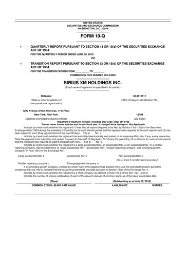 Thumbnail Sirius XM 10-Q Quarterly Report FY2018 