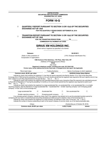 Thumbnail Sirius XM 10-Q Quarterly Report FY2019 