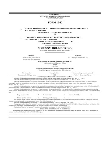 Thumbnail Sirius XM 10-K Annual Report 2019