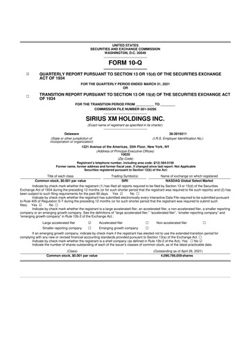 Thumbnail Sirius XM 10-Q Quarterly Report FY2021 