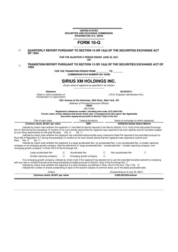 Thumbnail Sirius XM 10-Q Quarterly Report FY2021 