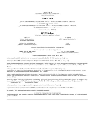 Thumbnail Oneok 10-K Annual Report 