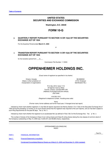 Vorschaubild Oppenheimer Holdings
 10-Q Quartalsbericht  