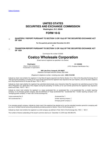 Thumbnail Costco 10-Q Quarterly Report FY2019 