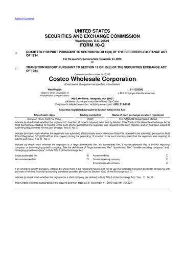 Thumbnail Costco 10-Q Quarterly Report FY2020 