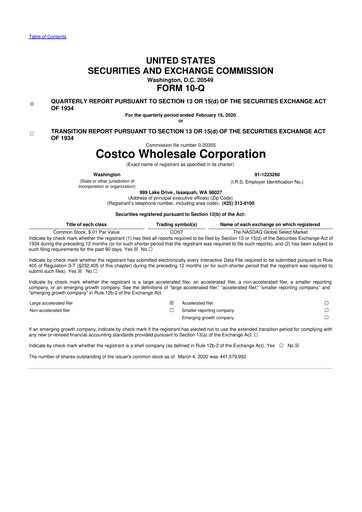 Thumbnail Costco 10-Q Quarterly Report FY2020 