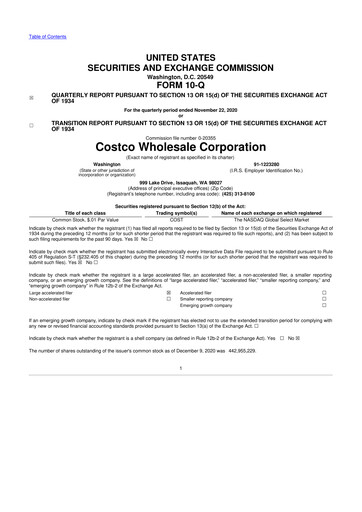 Thumbnail Costco 10-Q Quarterly Report FY 