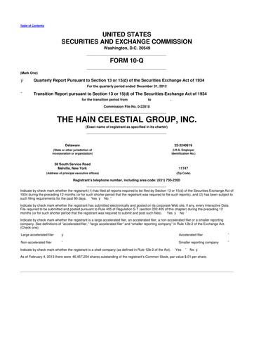 Thumbnail Hain Celestial 10-Q Quarterly Report FY2013 