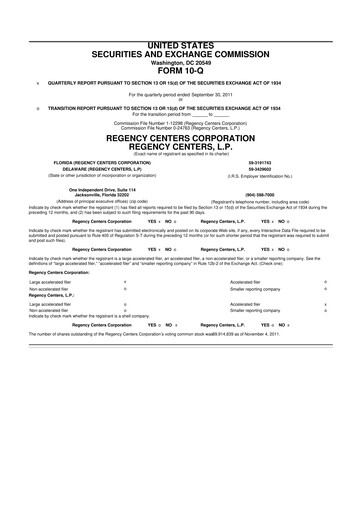 Thumbnail Regency Centers
 10-Q Quarterly Report FY2011 