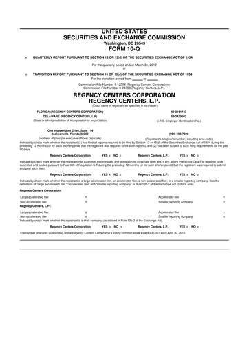Thumbnail Regency Centers
 10-Q Quarterly Report FY2012 