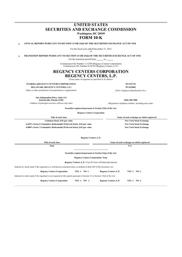 Thumbnail Regency Centers
 10-K Annual Report 2012