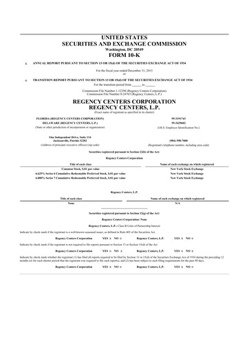 Thumbnail Regency Centers
 10-K Annual Report 2013