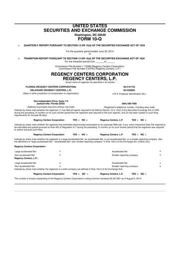 Thumbnail Regency Centers
 10-Q Quarterly Report FY2014 