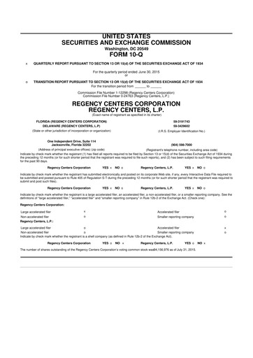 Thumbnail Regency Centers
 10-Q Quarterly Report FY2015 