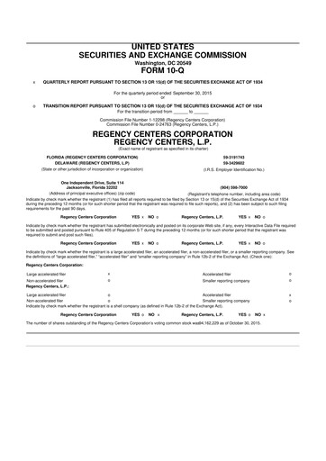 Thumbnail Regency Centers
 10-Q Quarterly Report FY2015 