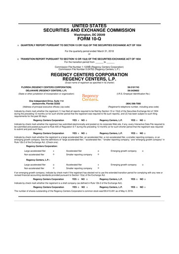 Thumbnail Regency Centers
 10-Q Quarterly Report FY2018 