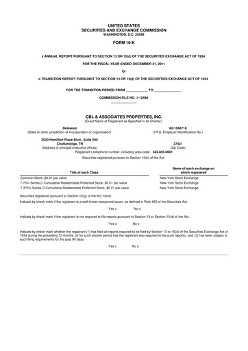 Thumbnail CBL Properties
 10-K Annual Report 2011