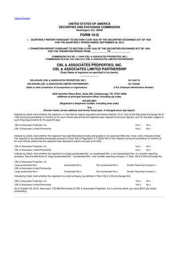 Thumbnail CBL Properties
 10-Q Quarterly Report FY2015 