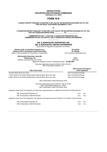 Thumbnail CBL Properties
 10-K Annual Report 2015