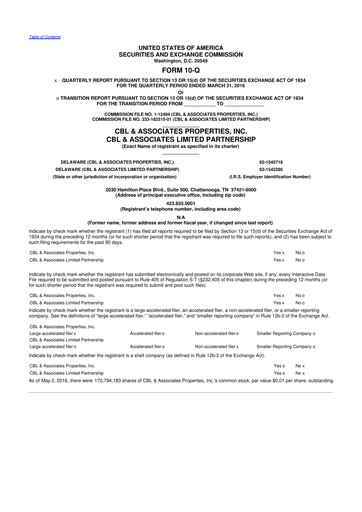 Thumbnail CBL Properties
 10-Q Quarterly Report FY2016 