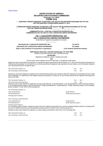 Thumbnail CBL Properties
 10-Q Quarterly Report FY2019 