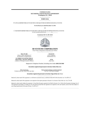 Thumbnail 3D Systems 10-K Annual Report 2014