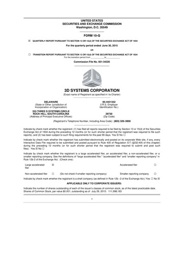Vorschaubild 3D Systems 10-Q Quartalsbericht 2015 