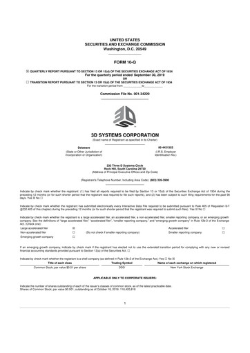 Vorschaubild 3D Systems 10-Q Quartalsbericht 2019 