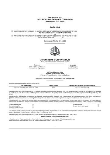 Vorschaubild 3D Systems 10-Q Quartalsbericht 2022 