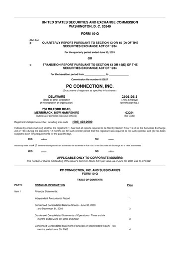 Thumbnail PC Connection
 10-Q Quarterly Report FY 