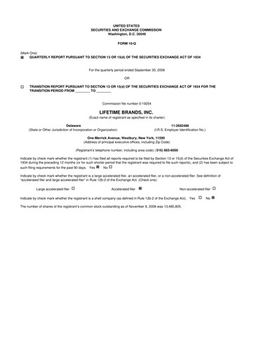 Miniature Lifetime Brands 10-Q Rapport trimestriel  