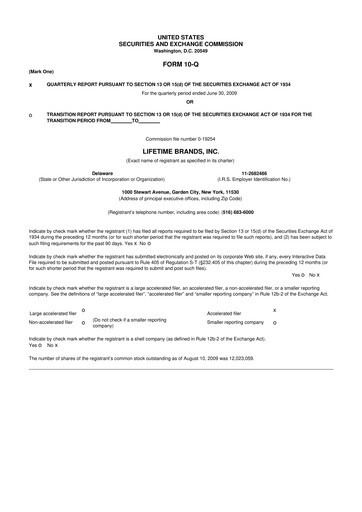 Miniature Lifetime Brands 10-Q Rapport trimestriel  