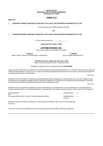 Miniature Lifetime Brands 10-Q Rapport trimestriel  