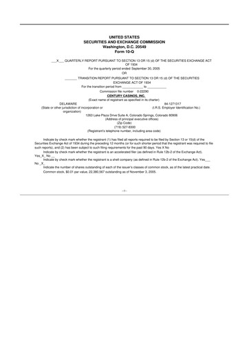 Vorschaubild Century Casinos 10-Q Quartalsbericht  