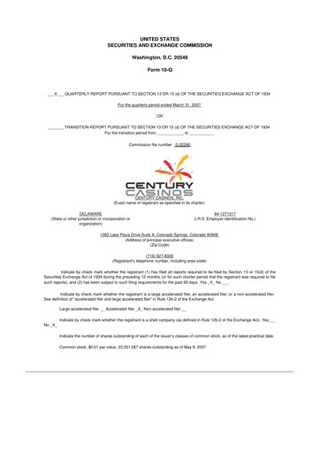 Vorschaubild Century Casinos 10-Q Quartalsbericht  