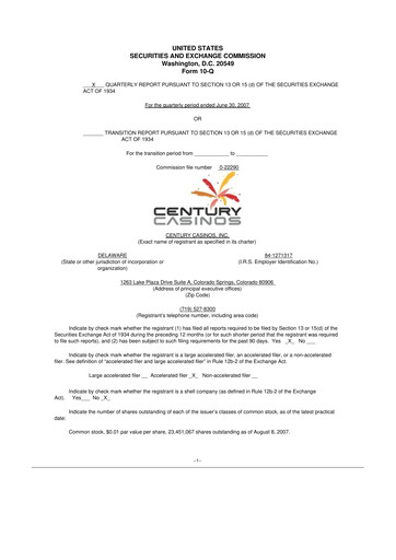 Vorschaubild Century Casinos 10-Q Quartalsbericht  