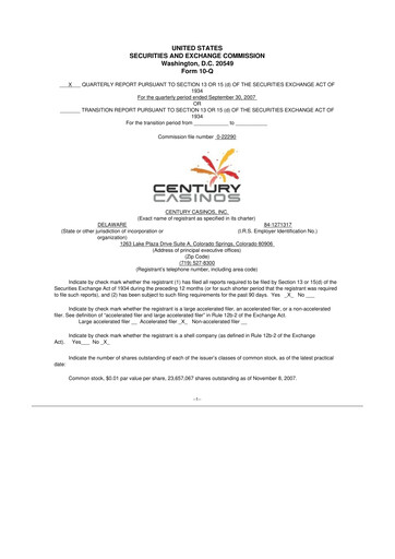 Vorschaubild Century Casinos 10-Q Quartalsbericht  