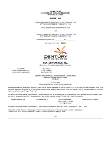 Vorschaubild Century Casinos 10-Q Quartalsbericht  