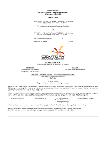 Vorschaubild Century Casinos 10-Q Quartalsbericht  