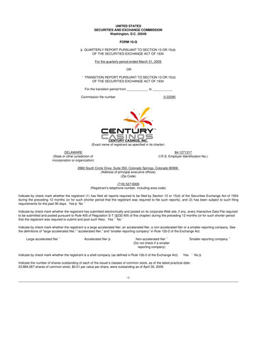 Vorschaubild Century Casinos 10-Q Quartalsbericht  