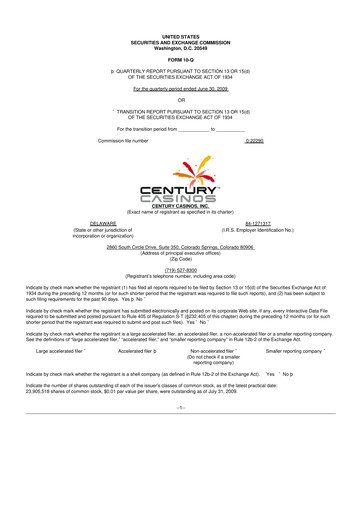 Vorschaubild Century Casinos 10-Q Quartalsbericht  