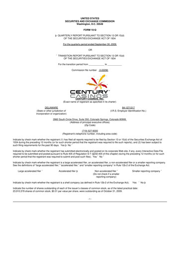 Vorschaubild Century Casinos 10-Q Quartalsbericht  