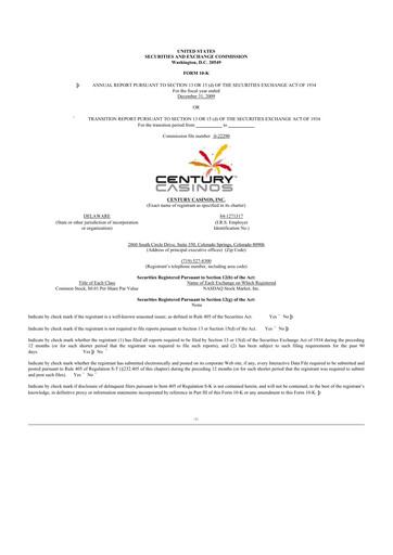Thumbnail Century Casinos 10-K Annual Report 