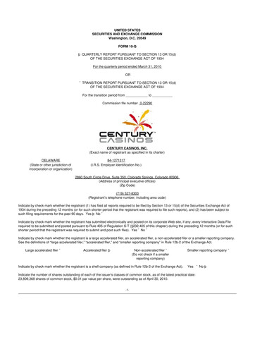 Vorschaubild Century Casinos 10-Q Quartalsbericht  