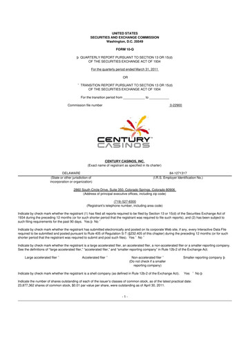 Vorschaubild Century Casinos 10-Q Quartalsbericht  