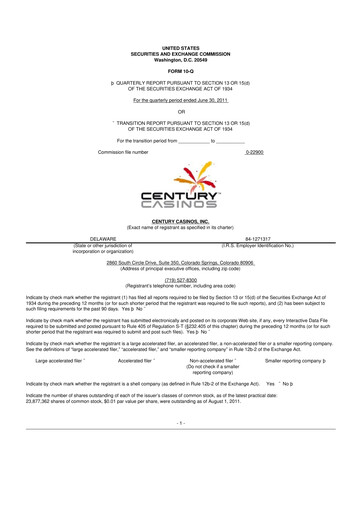 Vorschaubild Century Casinos 10-Q Quartalsbericht  