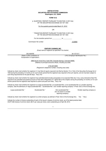 Vorschaubild Century Casinos 10-Q Quartalsbericht  