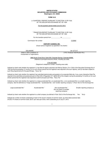 Vorschaubild Century Casinos 10-Q Quartalsbericht  