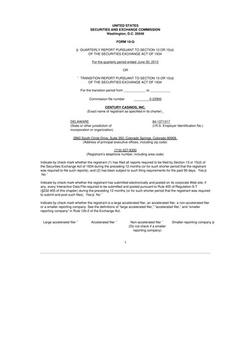 Vorschaubild Century Casinos 10-Q Quartalsbericht  